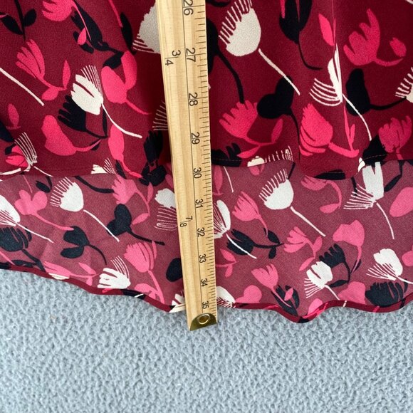 CAbi Skirt Womens 0 Corsage Red Pink Floral A Line Ruched Midi Flat Front Flowy - Picture 10 of 11